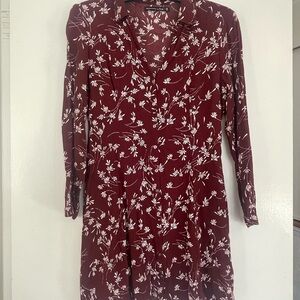 Abercrombie & Fitch Burgundy Floral Button Down Long Sleeve Mini Dress